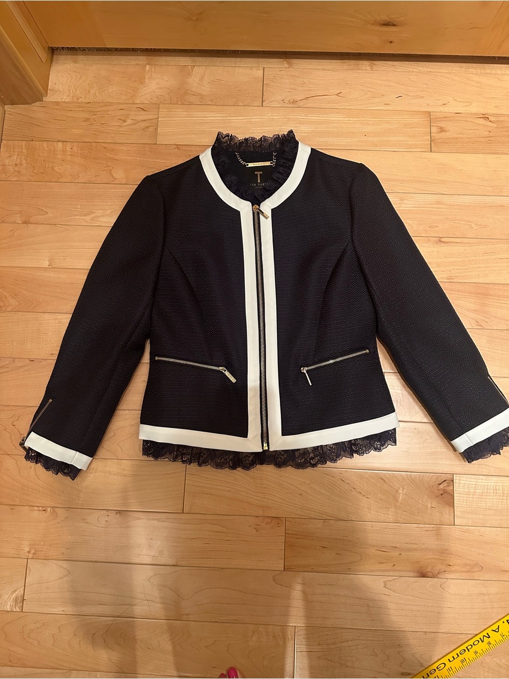 Ted Baker Navy Jacket with White Trim and Lace Hem